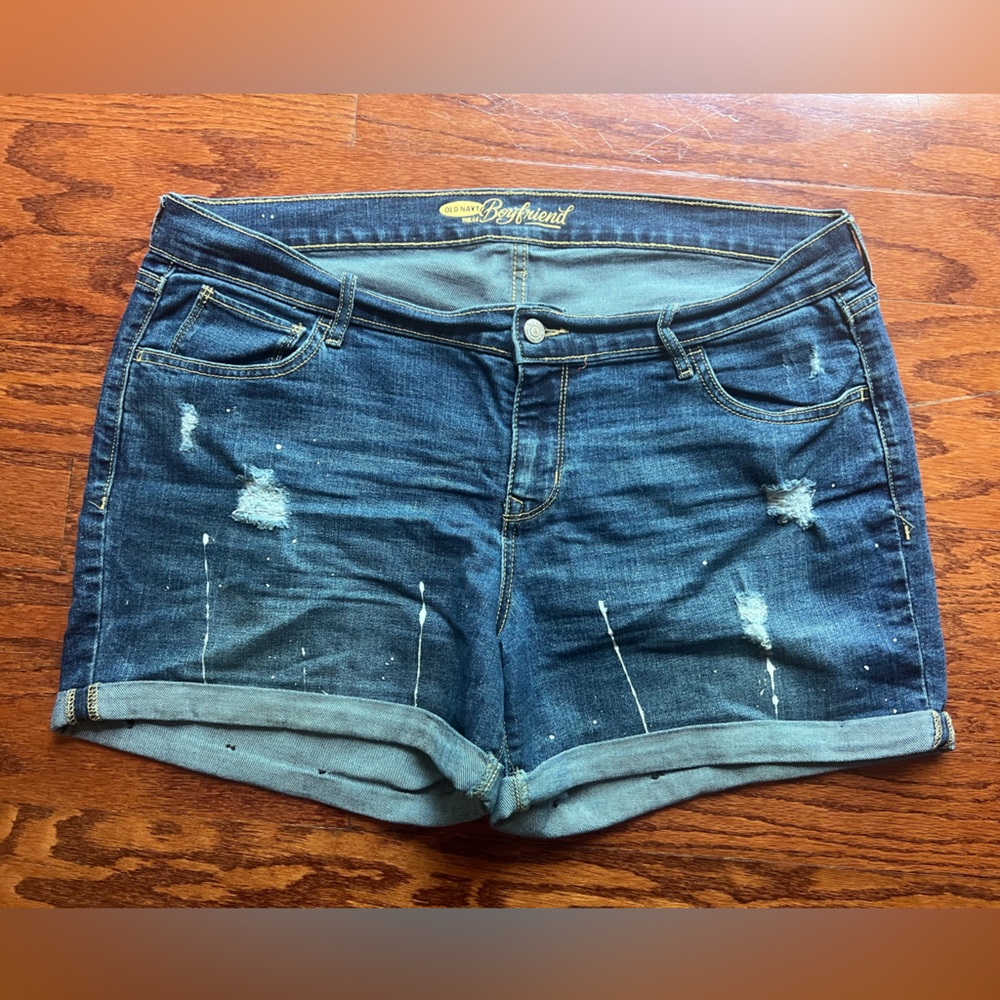 Old Navy Dark Blue Distressed Boyfriend Jean Shorts